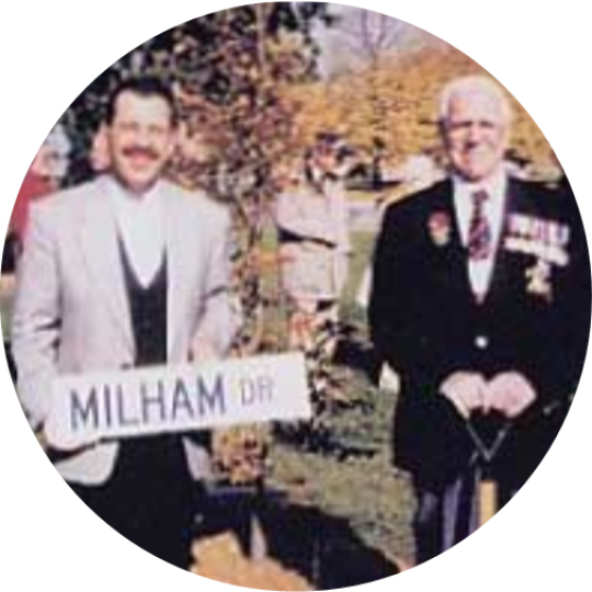 Petty Officer Fred Milham at the dedication ceremony for a street named after him in Ajax.